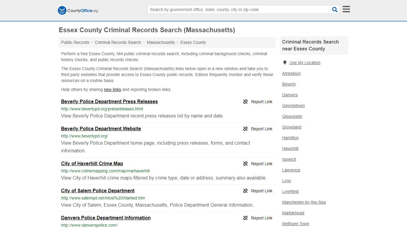 Essex County Criminal Records Search (Massachusetts) - County Office