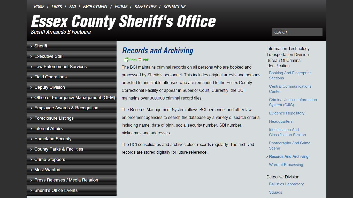 Records and Archiving - Essex County Sheriff's Office
